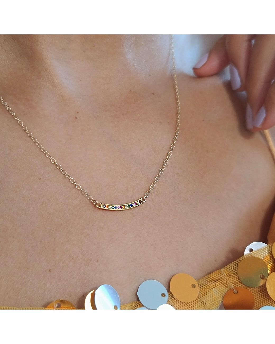 Kris Nations Metallic Bar Crystal Charm Necklace