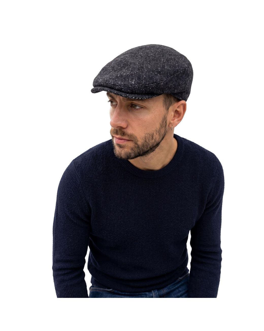 Dasmarca Hats Blue Cooper Carbon Italian Tweed Wool Flat Cap for men
