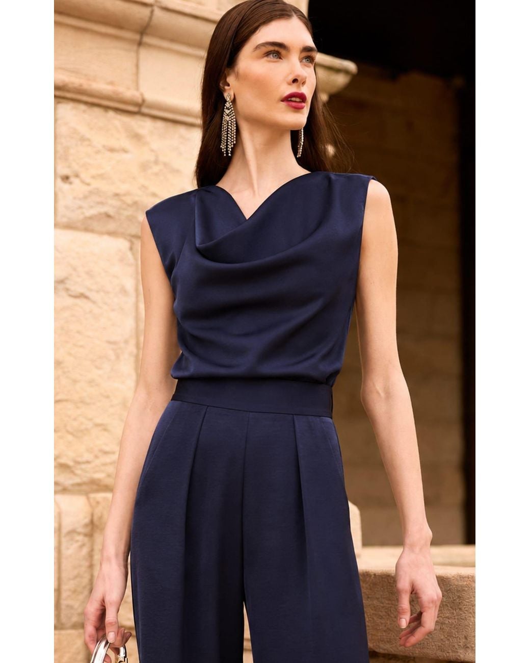 SACHA DRAKE Blue Luxe Cowl Bias Top