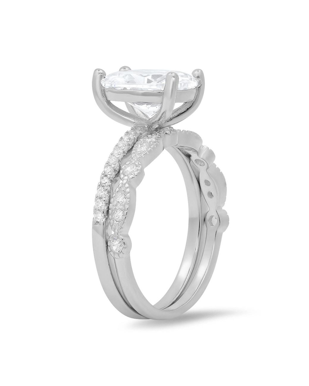 Kylie Harper Metallic Oval-Cut Diamond Cz 2Pc Stackable Ring Set