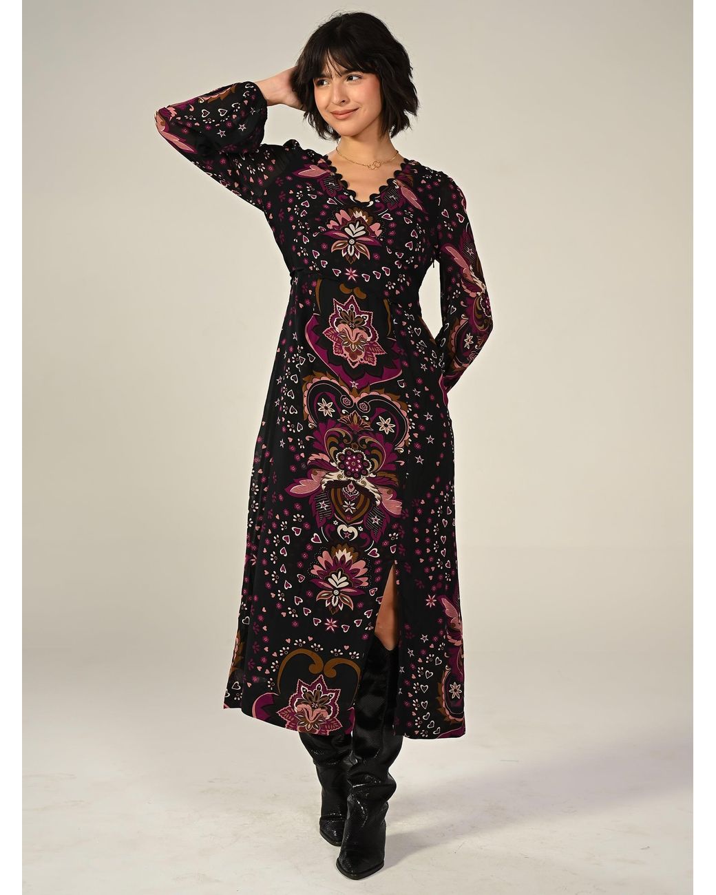 Rose & Nancy Red Annaline Print Midi Dress