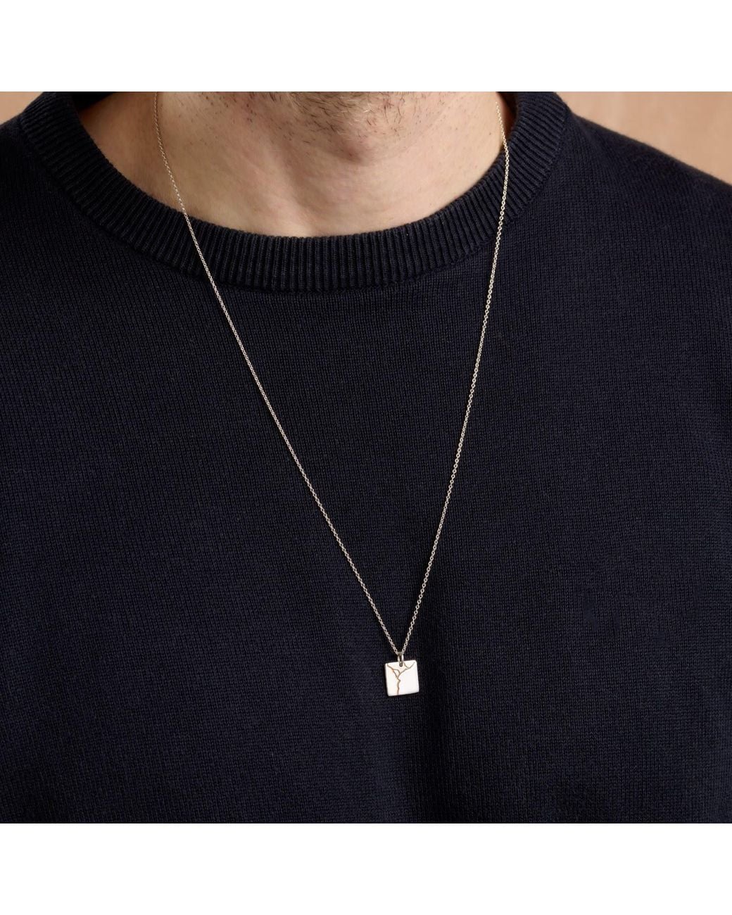 Posh Totty Designs Metallic Sterling Square Kintsugi Pendant Necklace for men