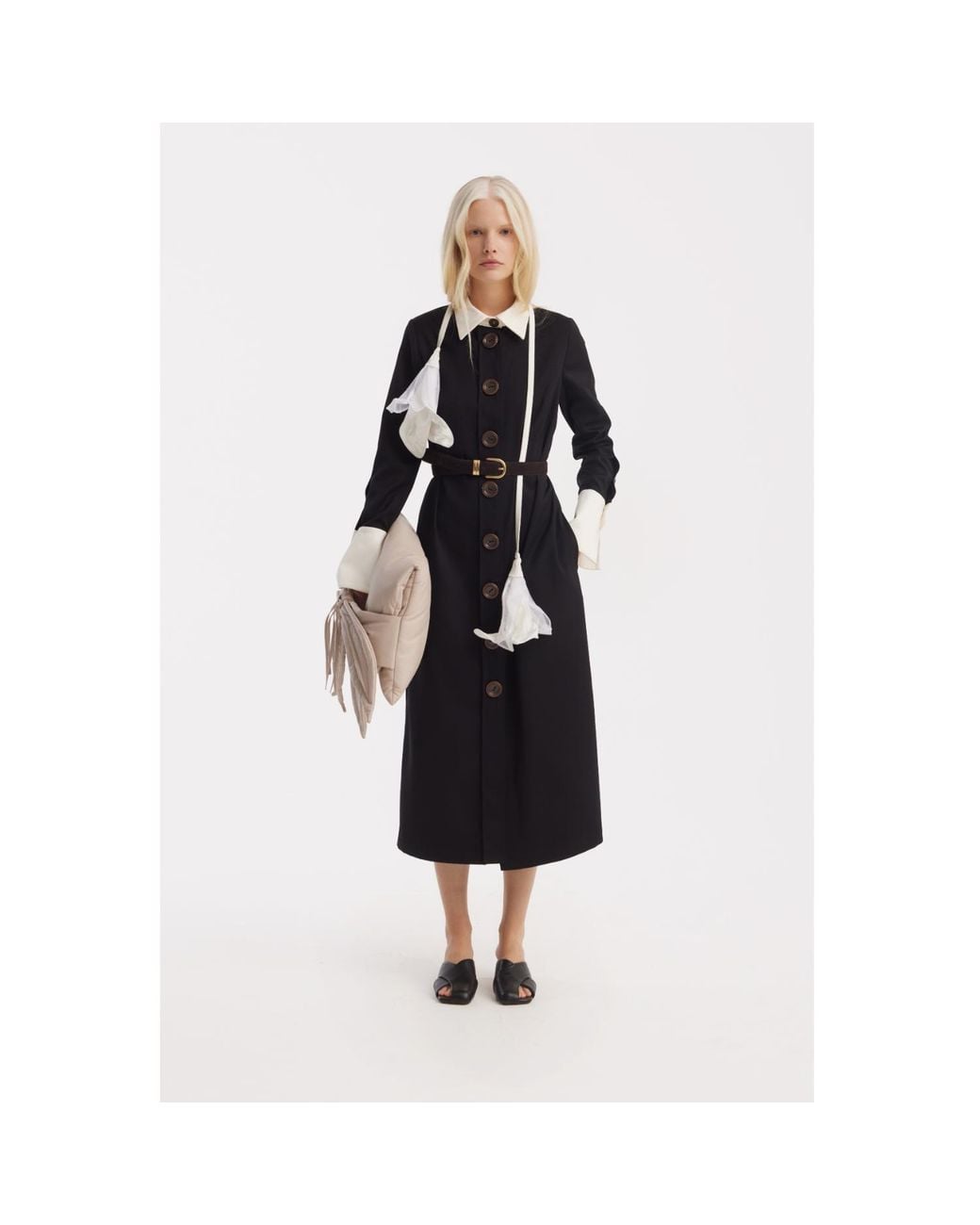 Julia Allert Black Monochrome Midi Shirt Dress –