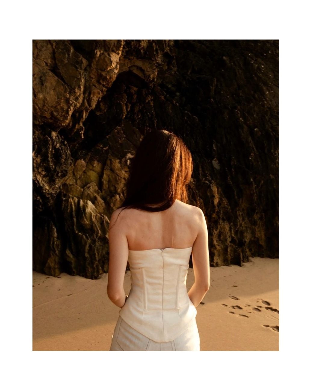 Khris K White Milky Structured Denim Halter Neck Corset Top