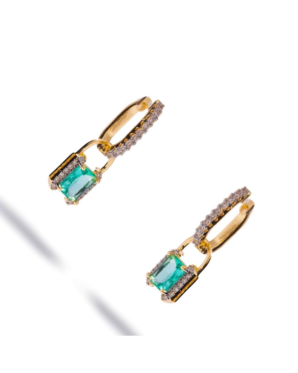 Ebru Jewelry Blue Emerald Cut Mint Zirconia Huggies Drop Earrings