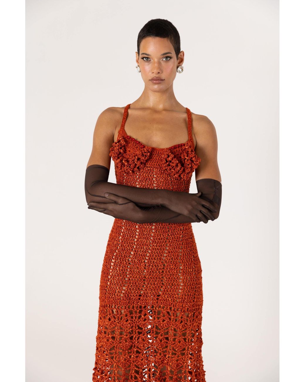 Andreeva Chrysanthemum Terracotta Handmade Crochet Dress in Red | Lyst
