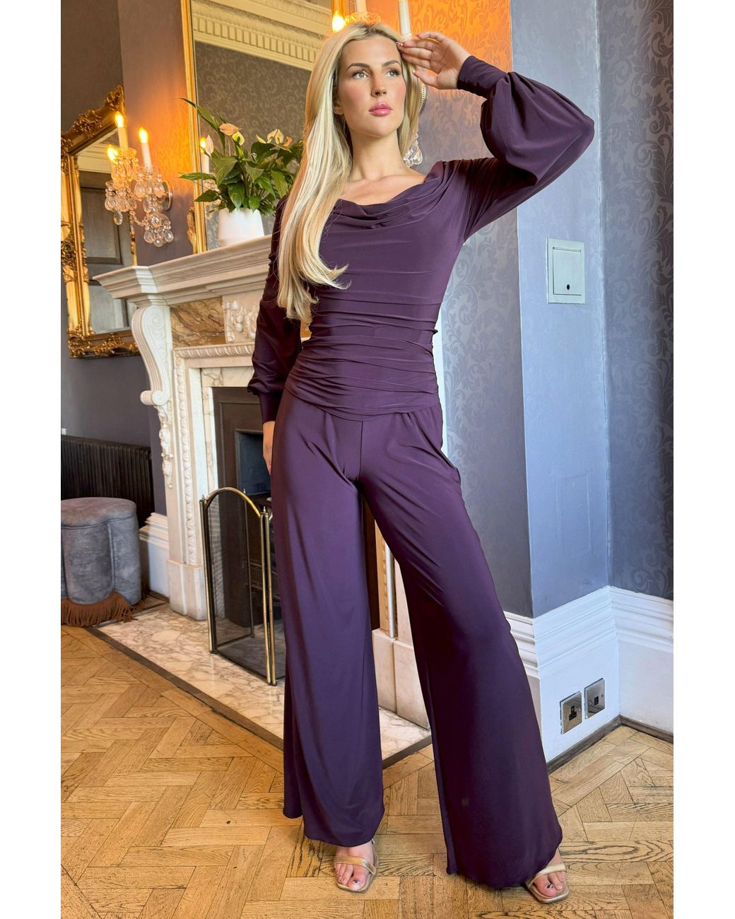Atom Label Purple Indium Jumpsuit With Bell Sleeve