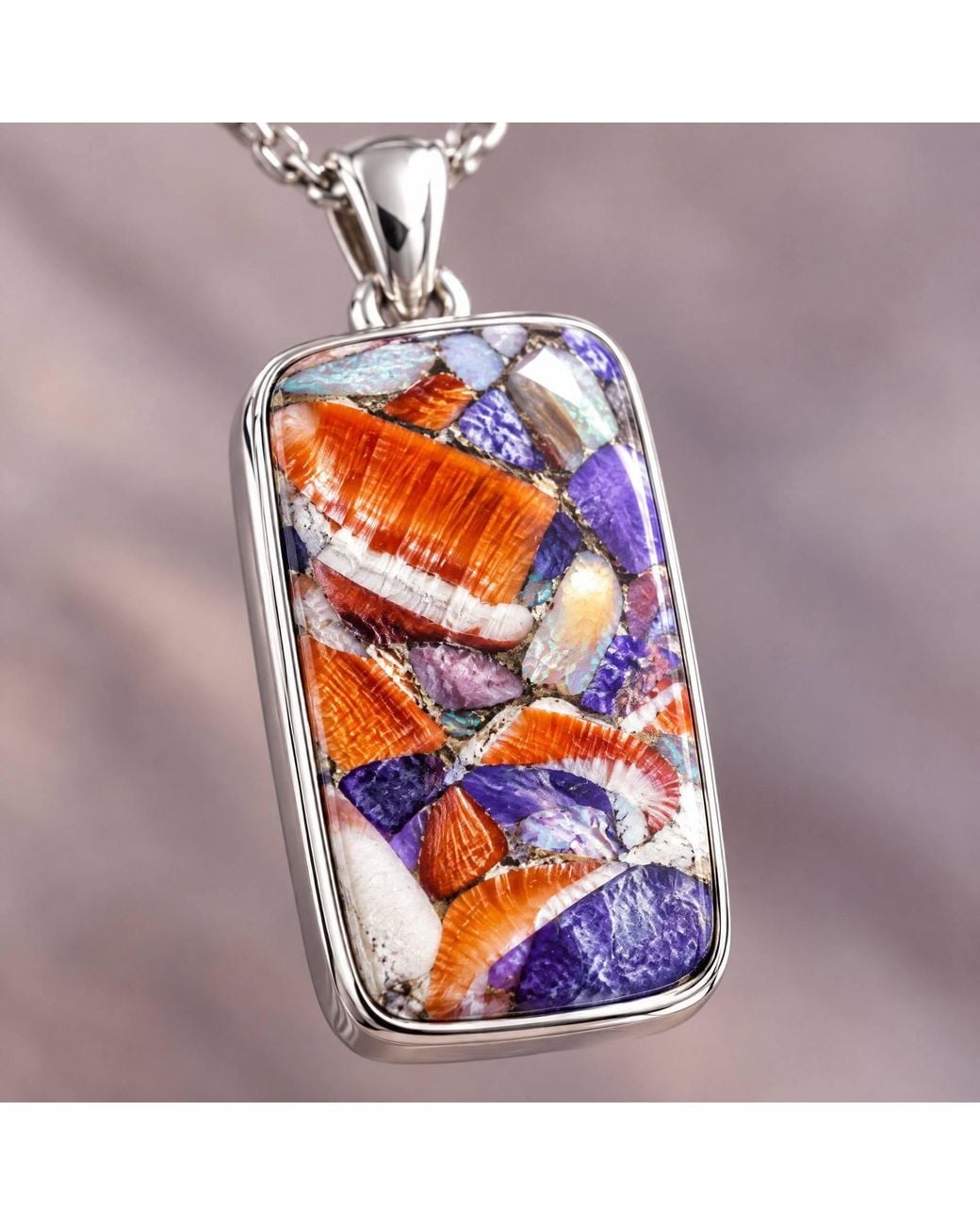 Saéa White Spiny Oyster And Lapis Mosaic Inlay Pendant Necklace On Leather Cord