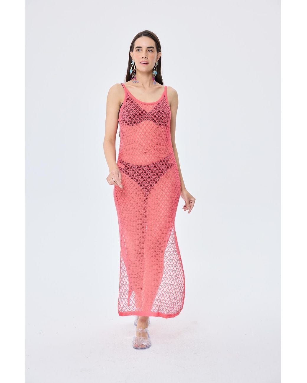 Peraluna Pink Angel Openwork Strap Long Beach Dress