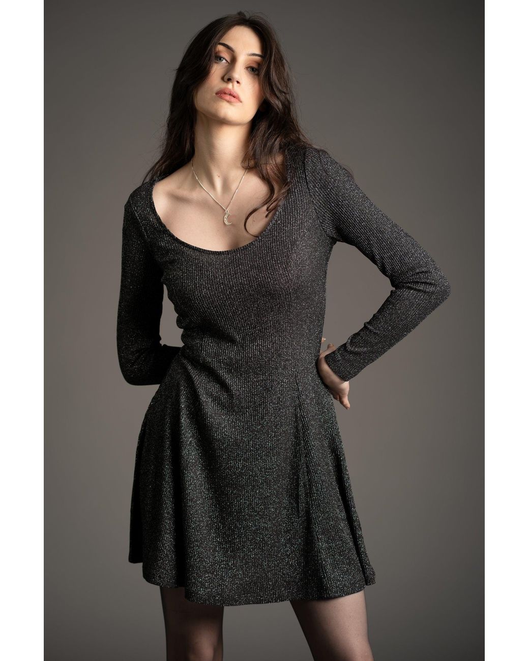 Little Lies Black Neutrals Sweet Jane Gunmetal Shimmer Mini Dress