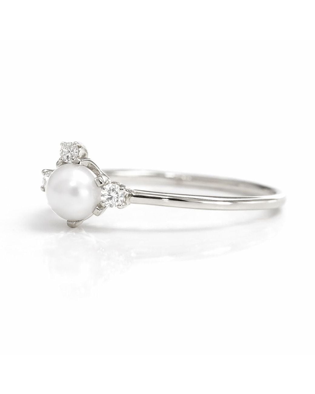 VicStoneNYC Fine Jewelry Metallic Luna Akoya Pearl Diamond Solid Ring