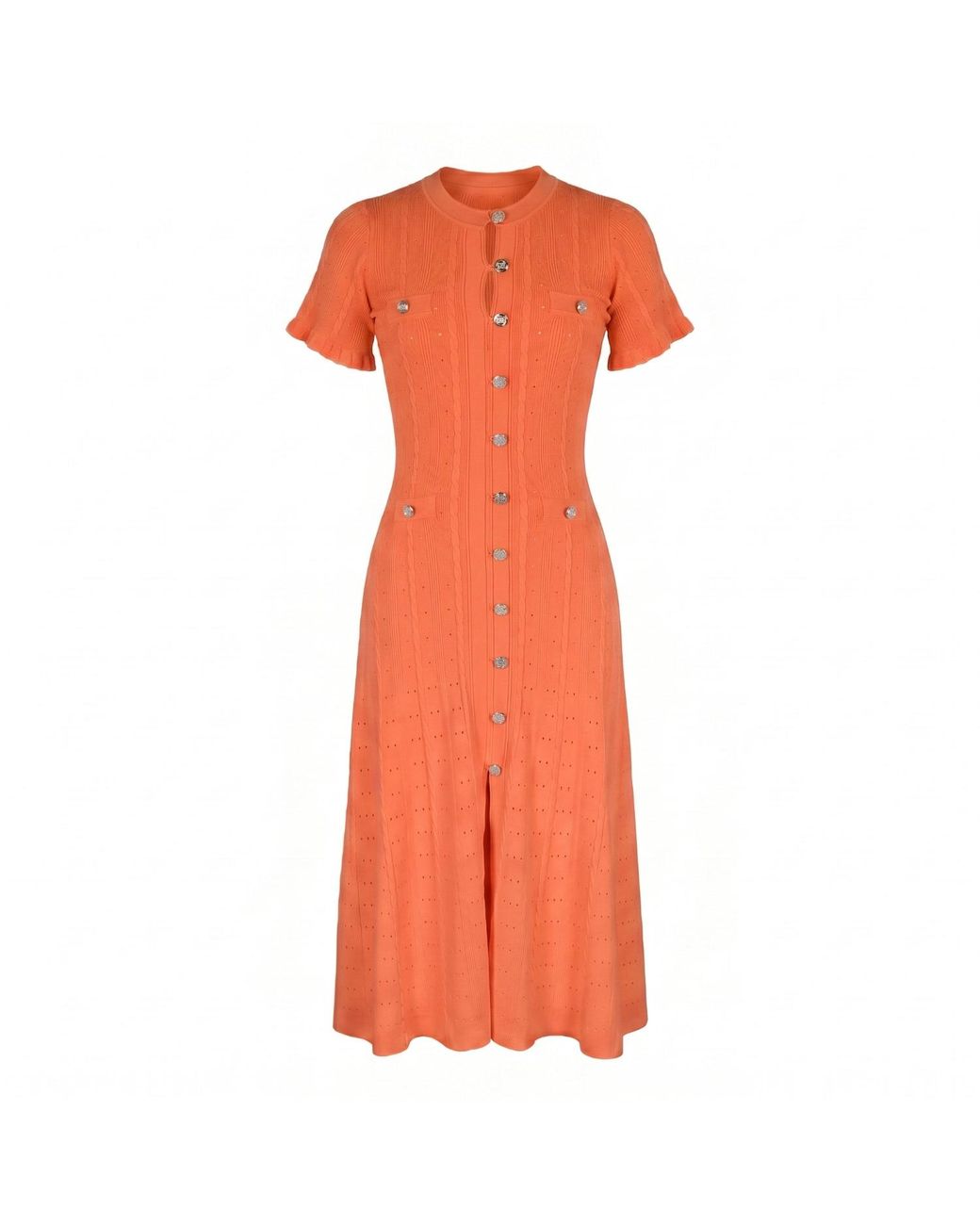 Modenaire Orange Button Front Knit Midi Dress