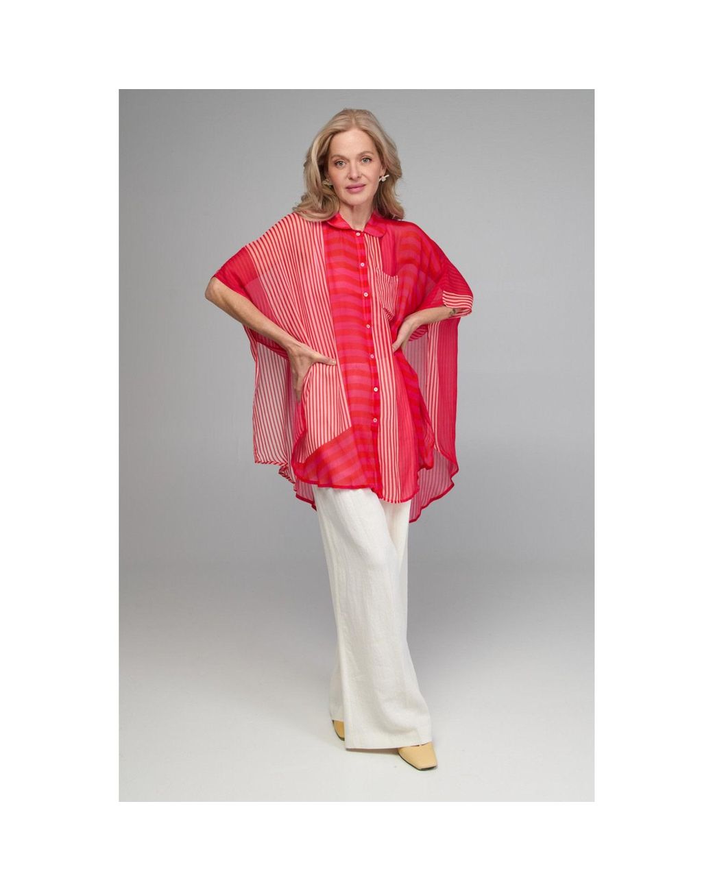 Saachi Red Flowy Striped Oversized Shirt