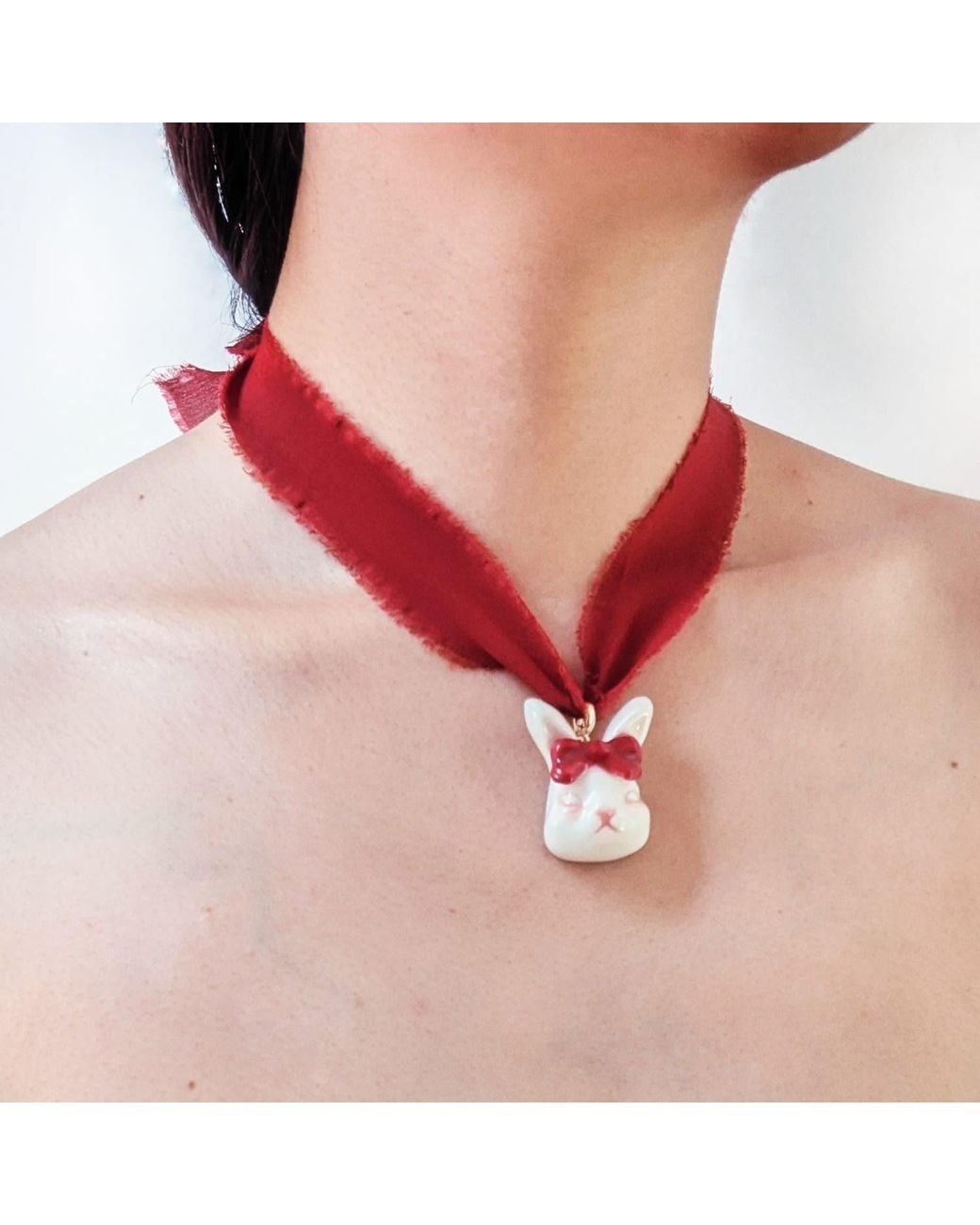 H2 Studio Red Grumpy Bunny Ruby Silk Choker Necklace