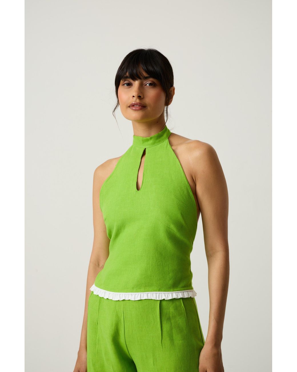 Imaura Green Btw Linen Halter Top