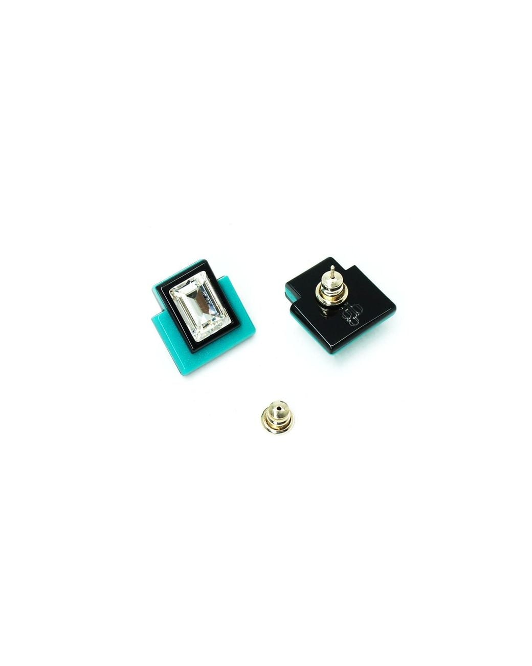 Gissa Bicalho Blue Handmade Acrylic Earring S Deco Rectangular Cut-Off Stone
