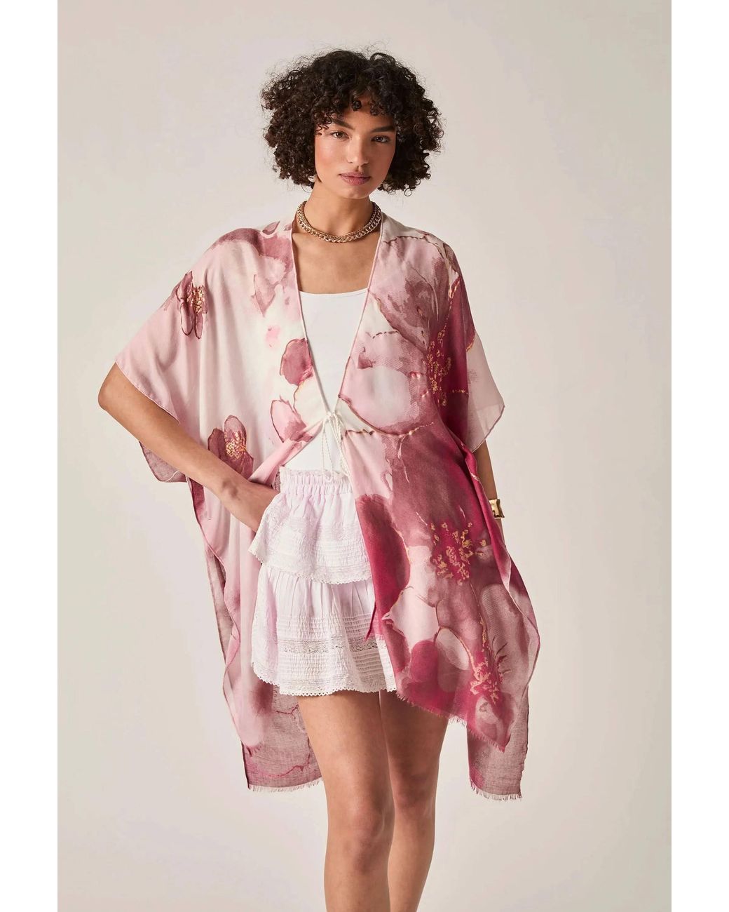 James Lakeland White Watercolour Floral Kaftan