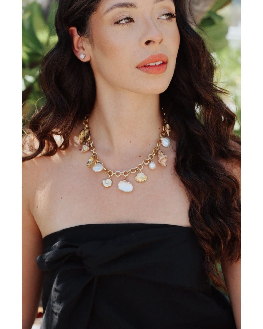 Carolina Benoit Metallic Kailua Seashells And Pearls Necklace