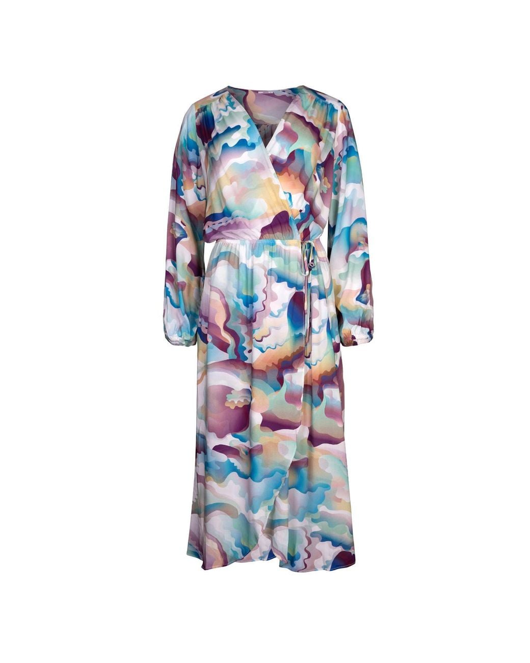 Oh!Zuza Blue Neutrals Echo Lightweight Midi Wrap Dress With Pockets