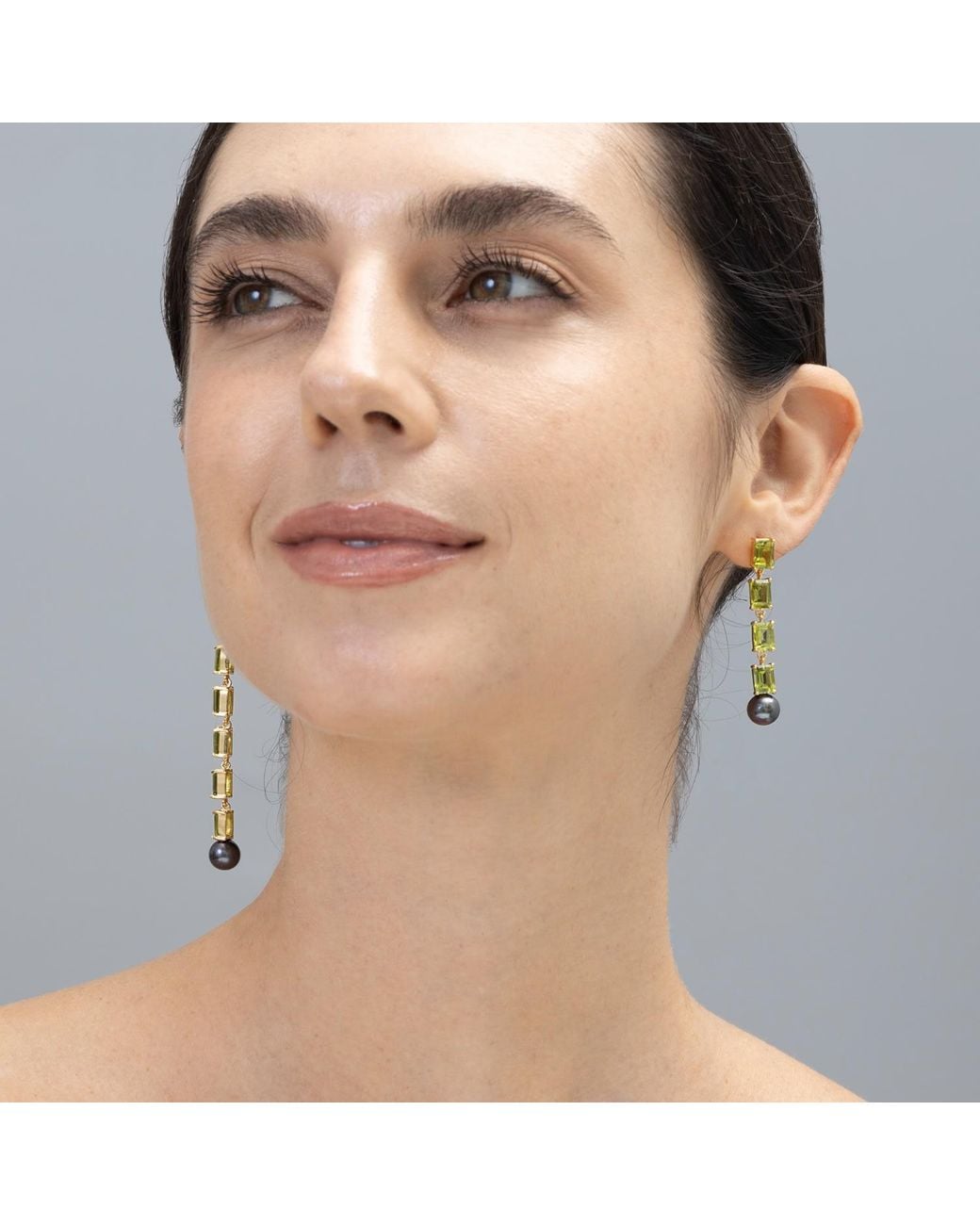 German Kabirski Metallic Vera Asymmetric-Plated Earrings With Peridot & Pearl