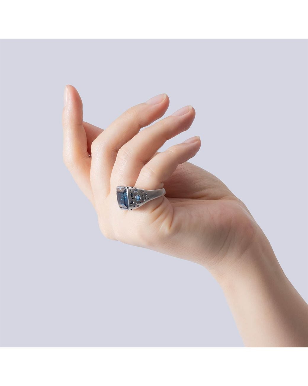 German Kabirski Blue Huron Singular Edition Rhodium Plated Ring With Topaz