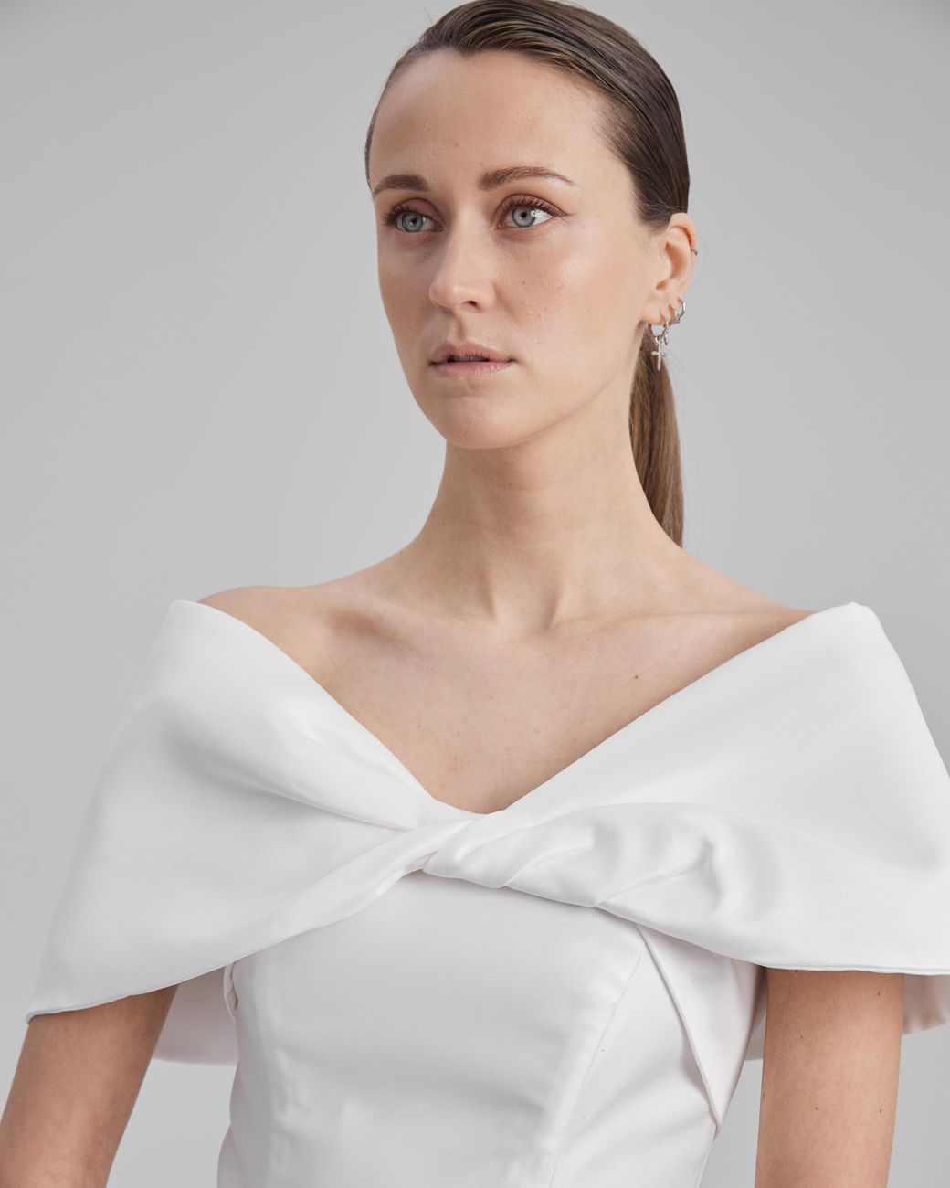 Baé Special Moments Gray Eve Dress + Shoulder Bow