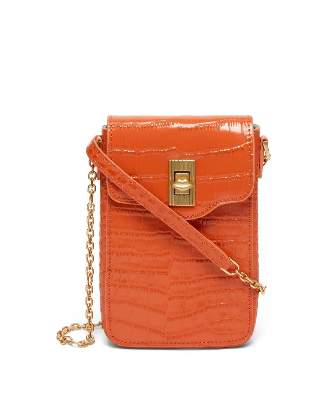Lulu Guinness Orange Croc Rita Crossbody Bag