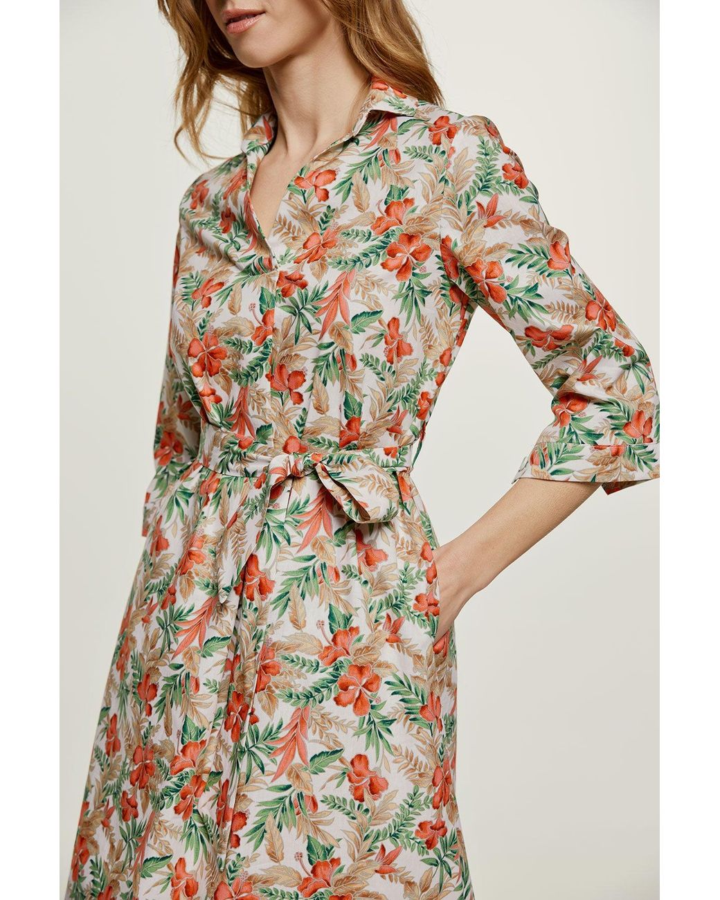 Conquista Metallic Print Poplin Style Midi Dress