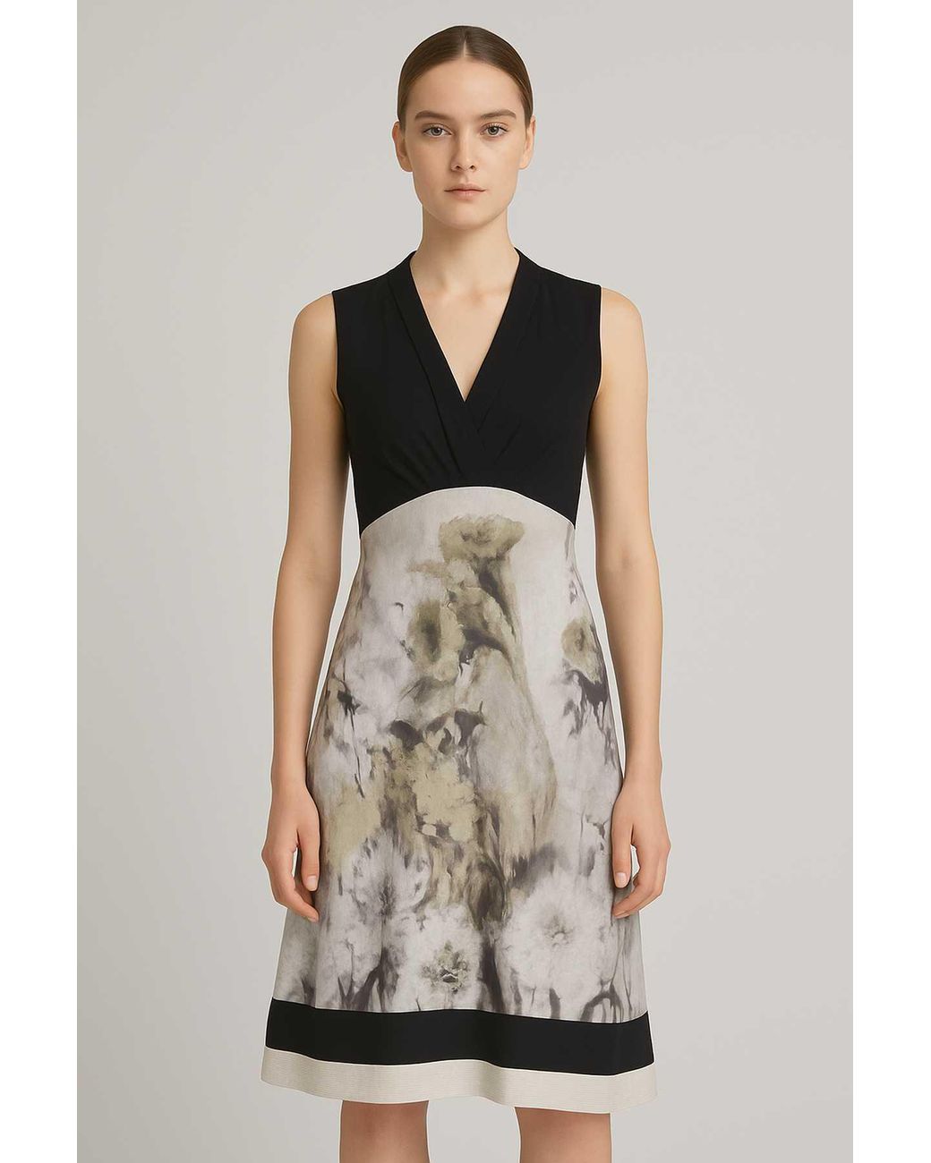 Conquista Black Floral Print Viscose-Elastane Jersey Dress