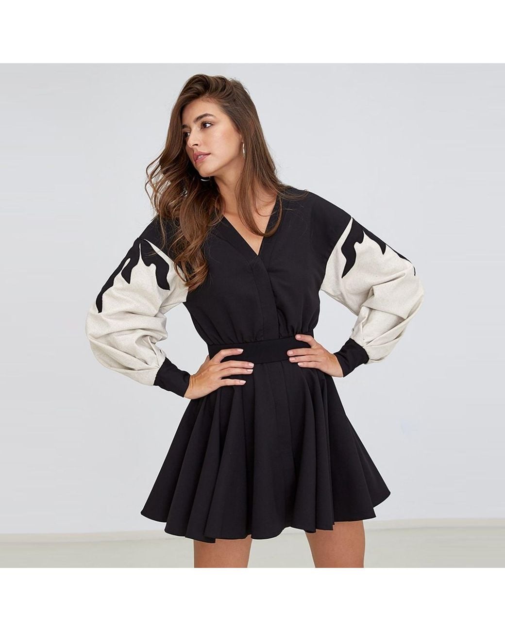 ALINA CERNĂTESCU Black Neutrals Posy Mini & Linen Embroidered Office Dress