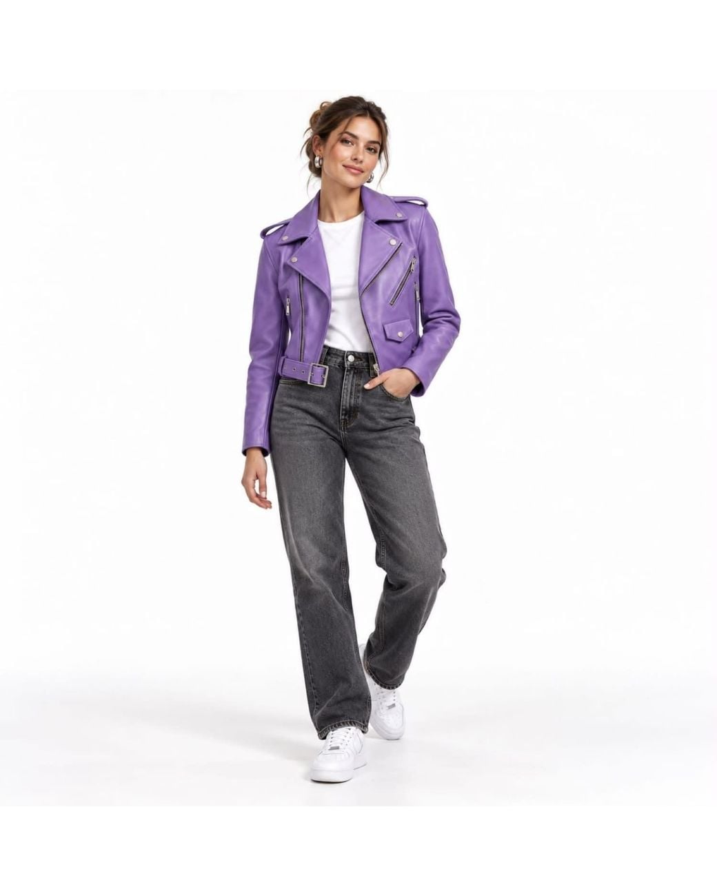 Zasta Studio Purple Cropped Biker Leather Jacket