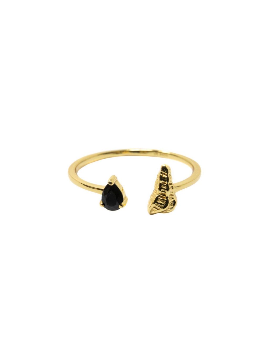 NASI SILVER Metallic Shell Sedef Ring- Onyx