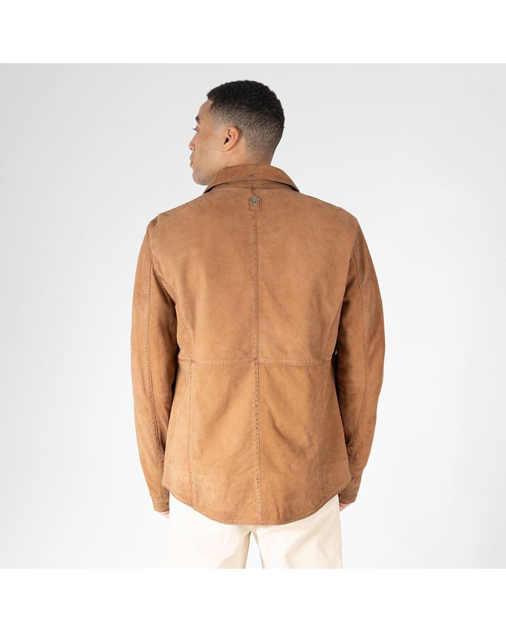 Mauritius Brown Nubuck Leather Button-Down Shacket Jemmo Cognac for men