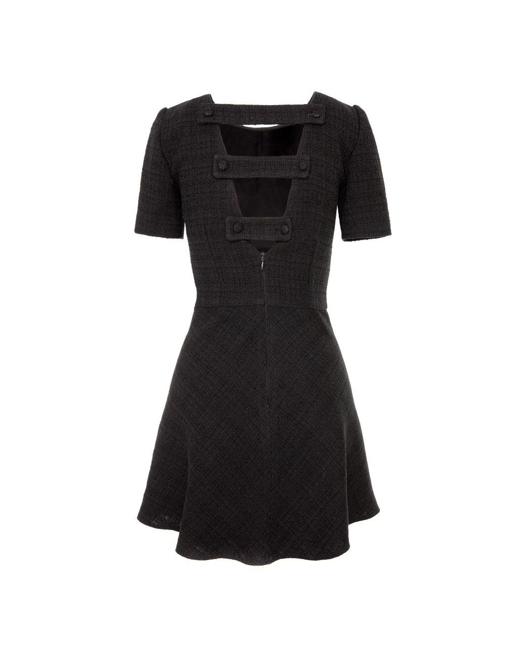 AVENUE No.29 Black Flared Short Sleeve Boucle Dress