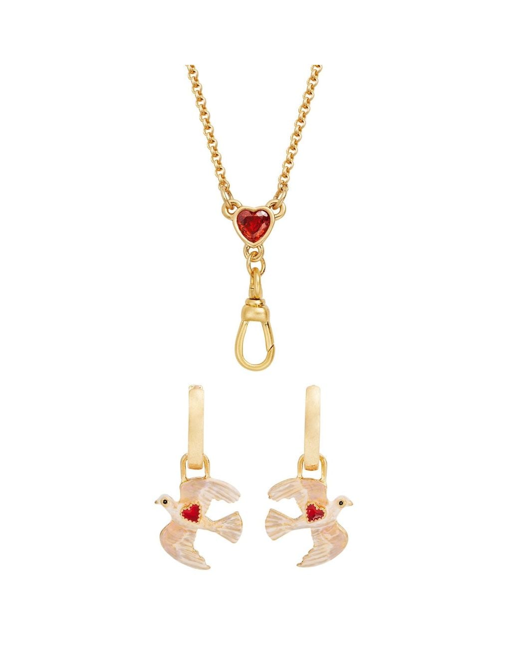 Fable England Metallic Love Heart Clasp Chain Necklace & Dove Heart Huggie Earrings Set