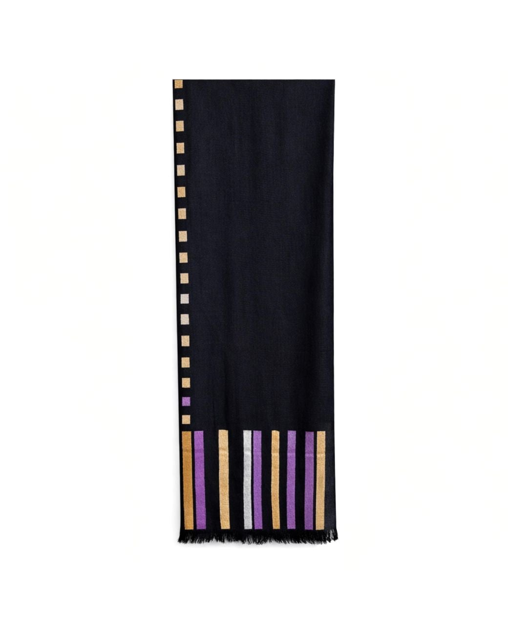 Pink Maharani Black Cashmere Dark Stole With & Embroidery And Fringes