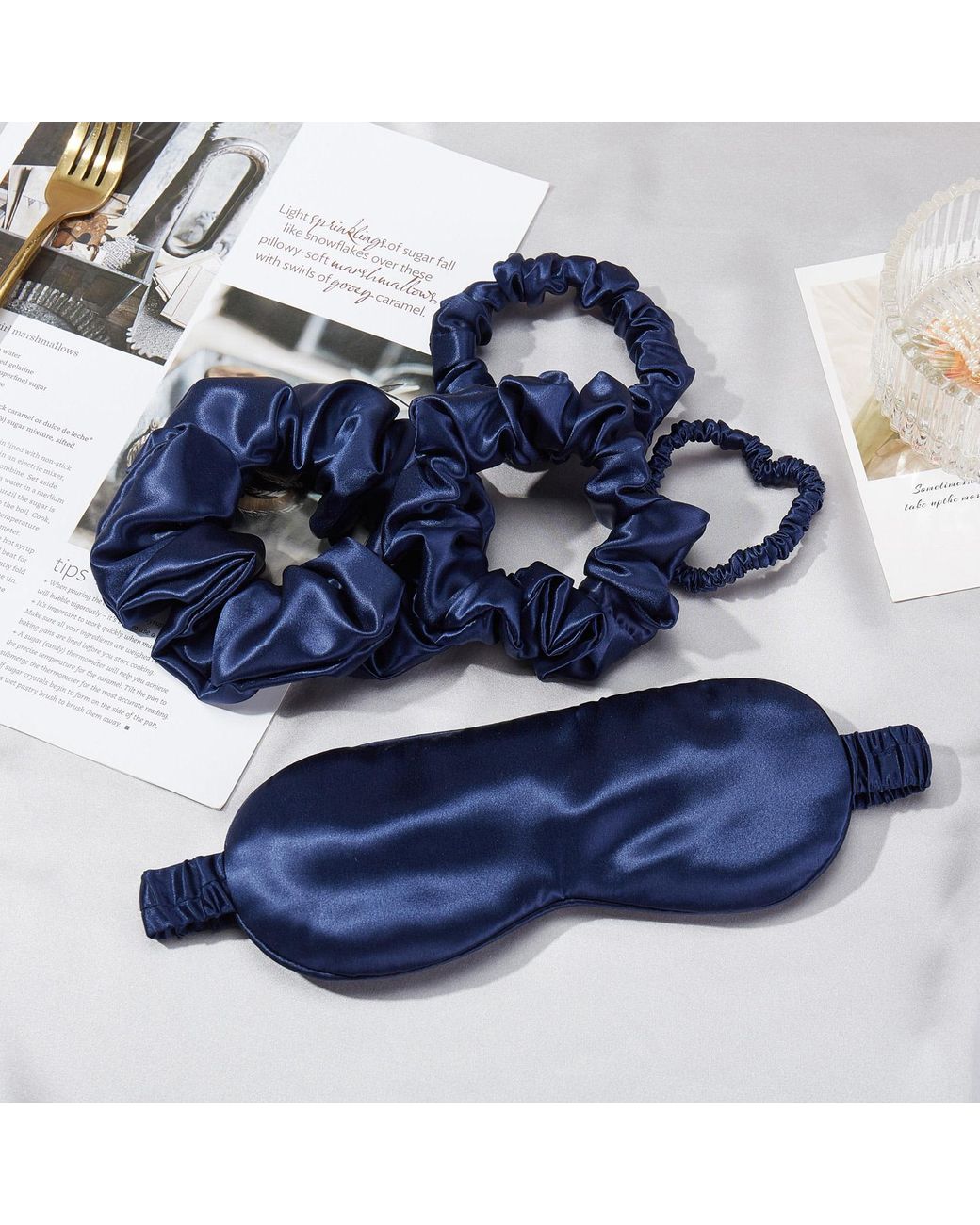 Soft Strokes Silk Blue Pure Mulberry Silk Skinny Scrunchie Set Of Five