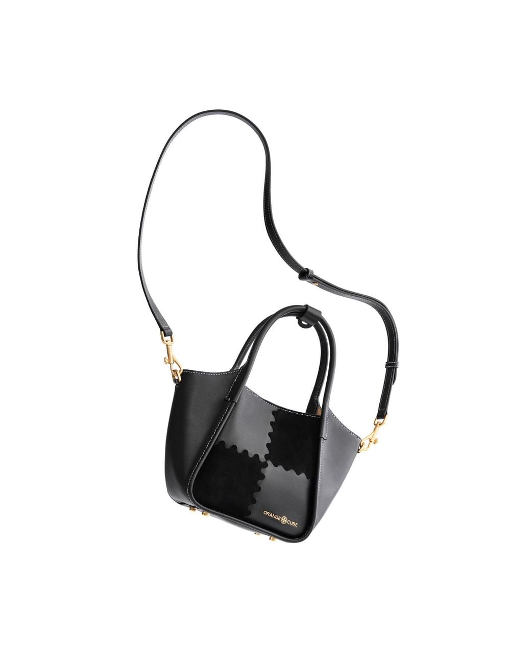 Orange Cube Black Square Stitch Basket Bag