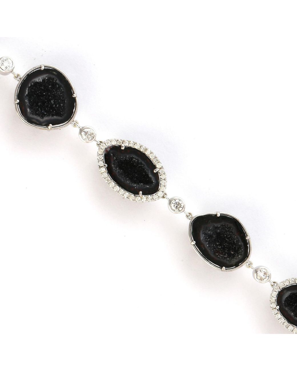 Artisan Black 14k White Gold In Uneven Geode With Pave Diamonds Luxurious Fixed & Flexible Bracelet