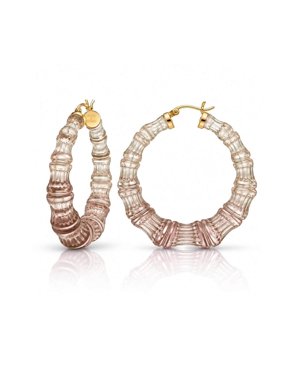 Gold & Honey White Autumn Leaves Bamboo Hoop Earrings