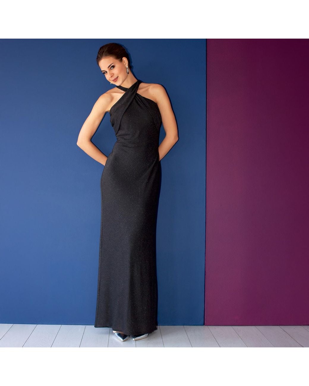 Alie Street London Blue Thea Halter Gown Glitter