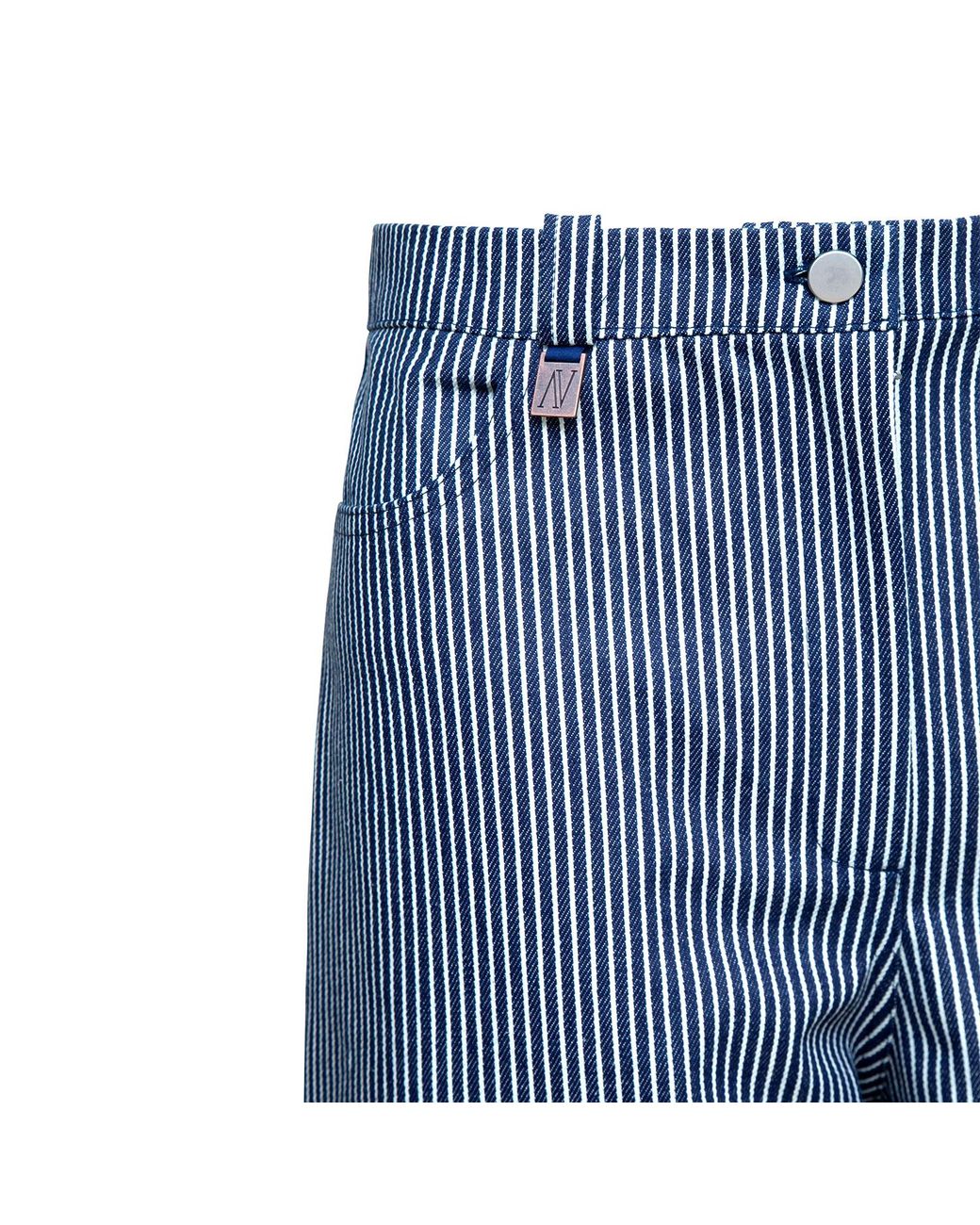 Audrey Vallens Blue Denim Affair Stripe Wide Crop Jeans