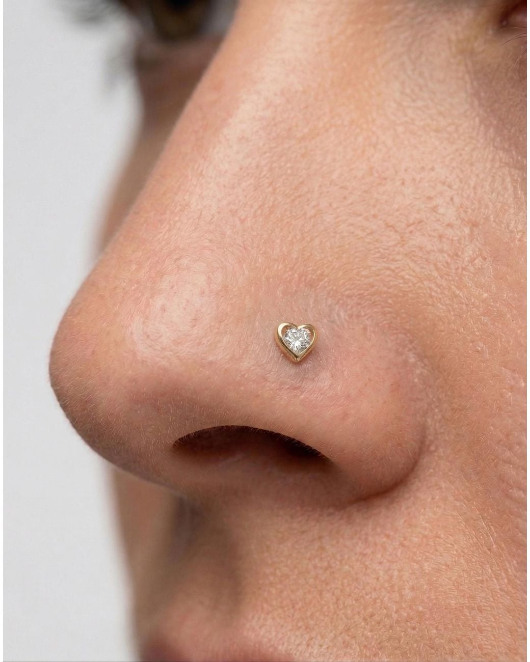 Zahav Jewelry White 14K Solid 24G Heart Cz L-Shape Nose Stud