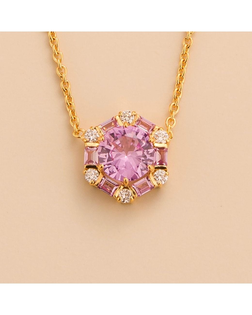 Juvetti Pink Melba Necklace With Sapphire And Diamond