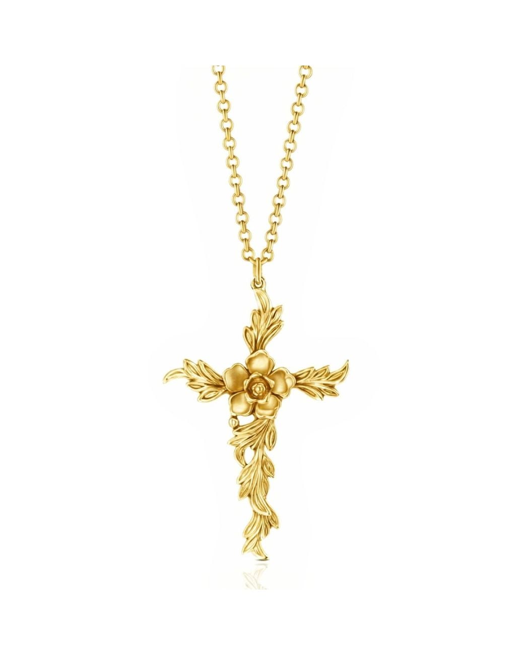Unaloe Metallic Antique Leaf Cross Necklace Vermeil – Plated Vintage Cross Pendant – Luxury Jewelry