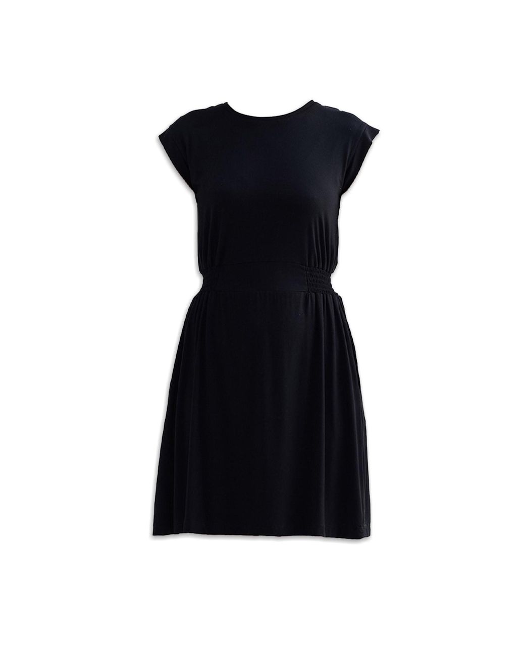 REISTOR Black Short Dress With Smocking Side Detail