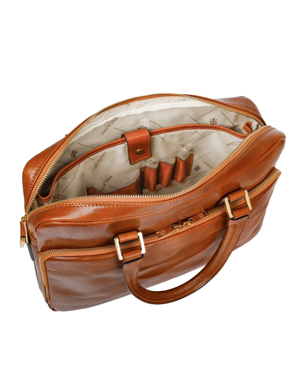 Time Resistance Brown Cognac Leather Briefcase Laptop Bag for men