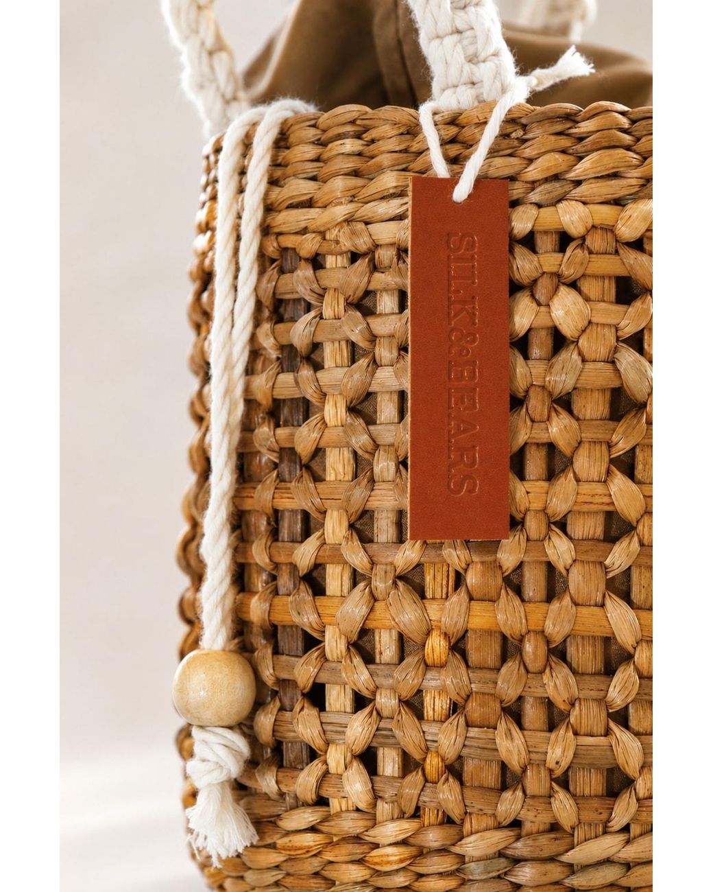 Silk and Bears Metallic Neutrals Lotus Mini Bucket Bag – Handwoven Water Hyacinth