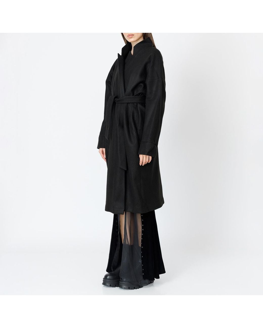 LIA ARAM Black Cloth Belted Coat