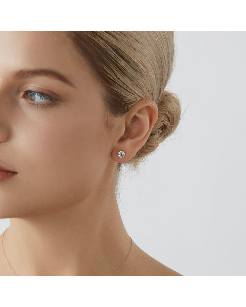 Diamonbliss White Embellished Swarovski Stone Platinum Plated Sterling Solitaire Round Cut Stud Earrings Two Carats